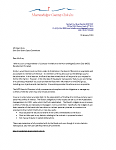 Response to letter from SOGS re-Conflicts of Interest Jan 2019