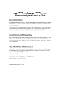 Reciprocal, Competition credit fee & Social bookings deposit policies